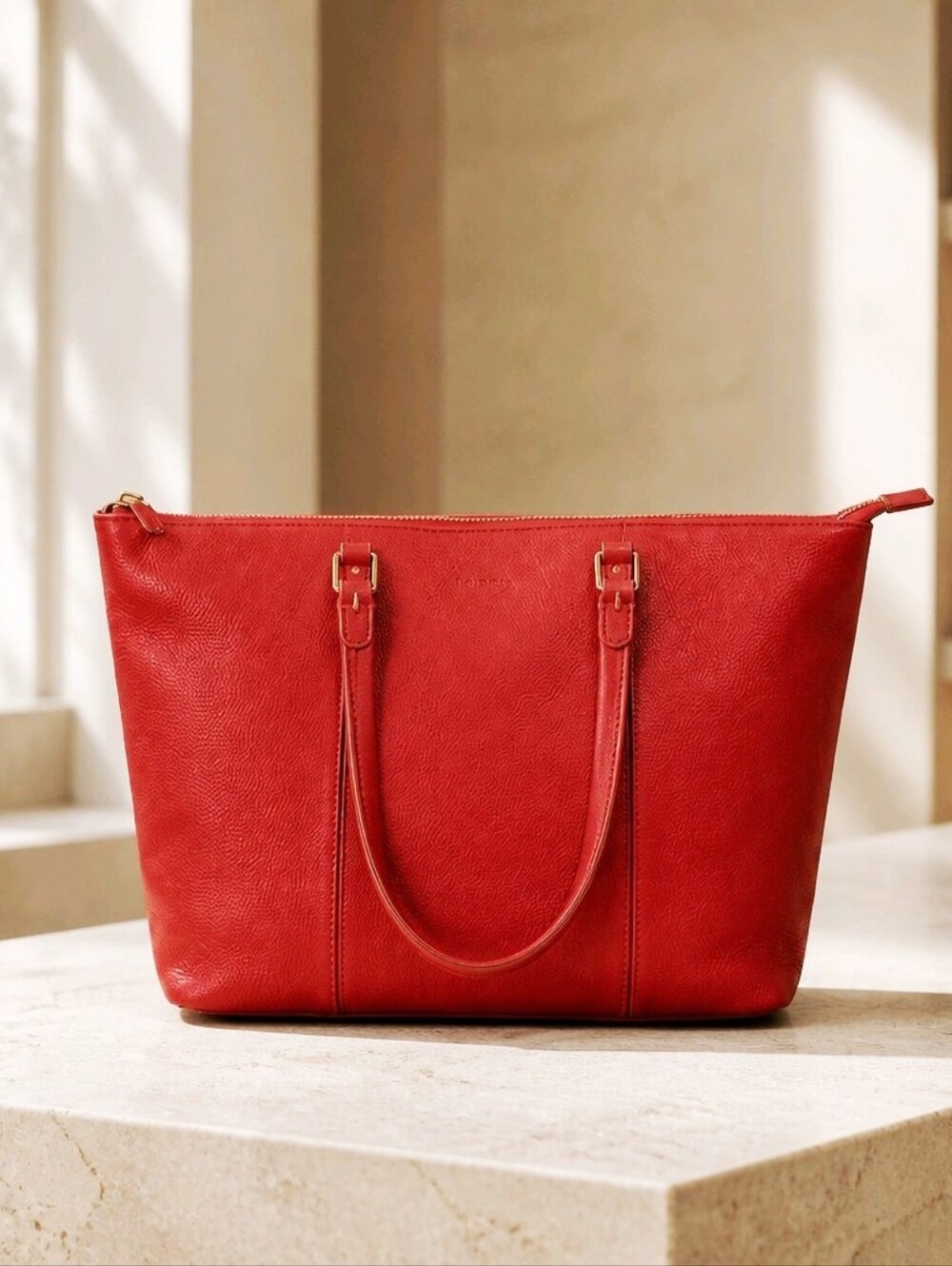 Danier Vintage Red Leather Tote with Gold Hardware
